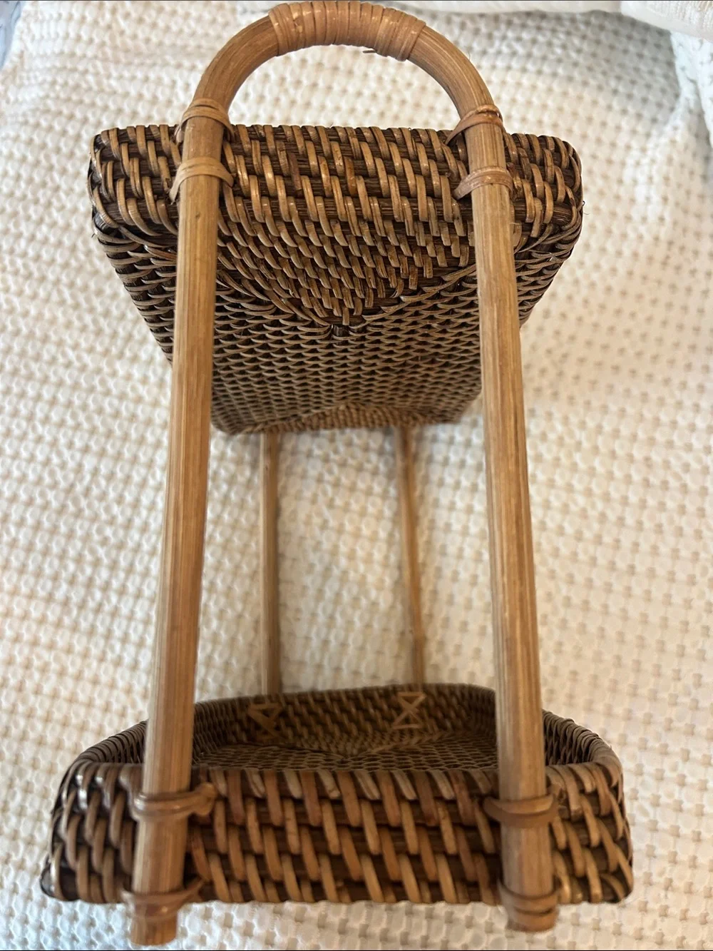 Woven Two-Tier Rattan Bathroom Shelf - Brown